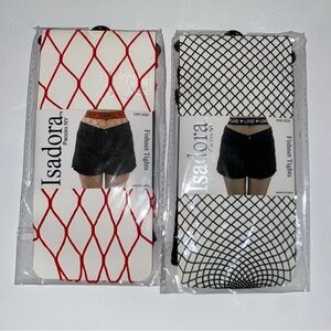 Isadora Fishnet Tights - Red & Black 2p
